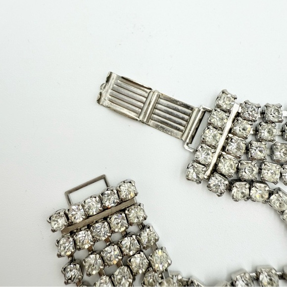 Vintage Clear Rhinestone Multi Row Silver Tone Bracelet - Picture 7 of 9